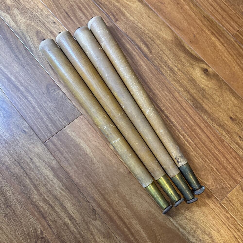 Set of 4 Solid Wood Round Tapered Table Legs Brass Bottom‎ adjustable Feet - Picture 8 of 13